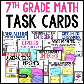 Preview of 7th Grade Math Task Cards Bundle for Activities and Games