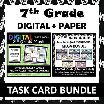 Preview of 7th Grade Math Task Cards Digital + Paper Mega Bundle