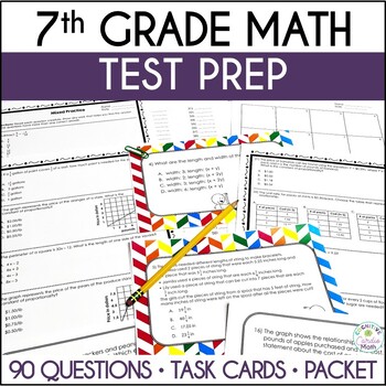 Preview of 7th Grade Math End of Year Review, Test Prep Worksheets & Task Cards