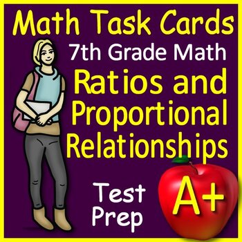 Preview of 7th Grade Math Test Prep: Ratios and Proportional Relationships Task Cards CCSS