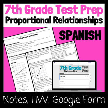 Preview of SPANISH 7th Grade Math Test Prep/ Review/ ACAP - Proportional Relationships
