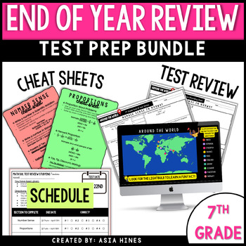 Preview of 7th Grade Math Test Prep Review Worksheets and Reference Sheets - Spiral Review