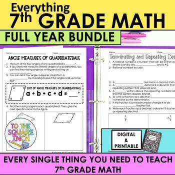 Preview of 7th Grade Math Ultimate Curriculum Bundle | Notes, Task Cards, Activities + More