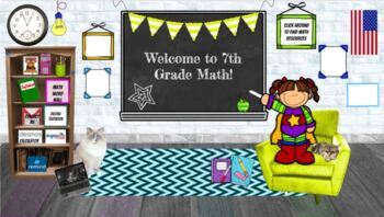 Preview of 7th Grade Math Virtual Classroom, Digital Word Wall, and Printable Word Wall