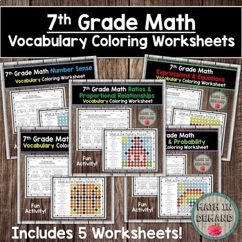 Preview of 7th Grade Math Vocabulary Coloring Worksheets Bundle