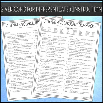 7th grade math vocabulary crossword by amazing mathematics