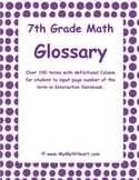 7th Grade Math Vocabulary & Glossary for Interactive Notebook