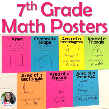 Preview of 7th Grade Math Vocabulary Posters for Full Year Word Wall