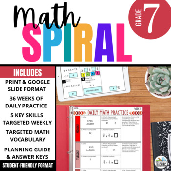 Preview of 7th Grade Math Spiral Review: Daily Math Warm Ups, Bellwork, Bellringer Activity