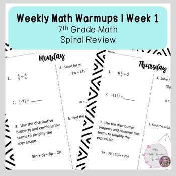 Preview of 7th Grade Math Weekly Warmups | Spiral Review | Week 1
