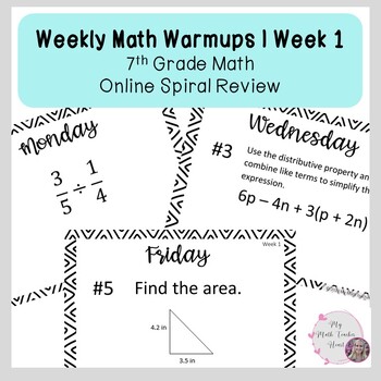 Preview of 7th Grade Math Weekly Warmups | Spiral Review | Week 1 | Online Version