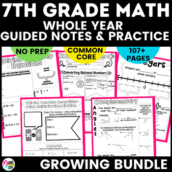 Preview of 7th Grade Math Whole Year Guided Sketch Notes & Practice **Growing Bundle**