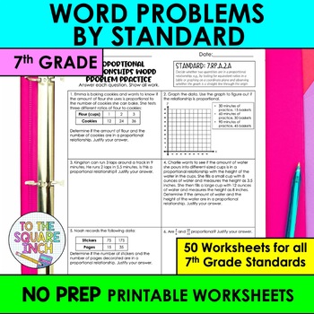 Preview of 7th Grade Math Word Problems | Practice Worksheets for all 7th Grade Standards