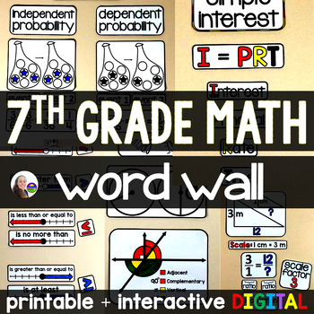 Preview of 7th Grade Math Word Wall | 7th Grade Math Classroom Vocabulary