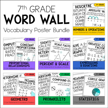 Preview of 7th Grade Math Word Wall Vocabulary Posters + Student Glossary