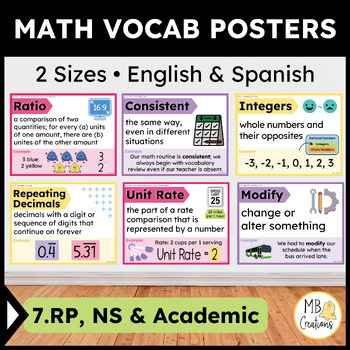 Preview of 7th Grade iReady Math Banners Eng/Spanish Word Wall 7.RP, NS Vocabulary - Vol 1
