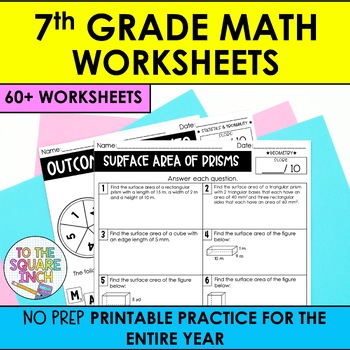 Preview of 7th Grade Math Worksheets | Full Year Handouts and Printouts | Independent Work