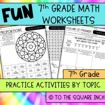 Preview of 7th Grade Math Worksheets | Fun Independent Work and Printouts