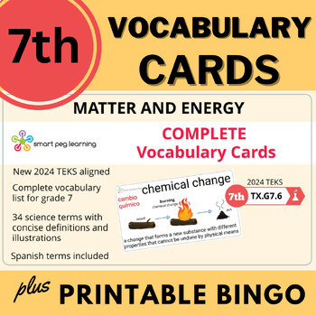Preview of 7th Grade Matter and Energy Vocabulary Cards | English & Spanish