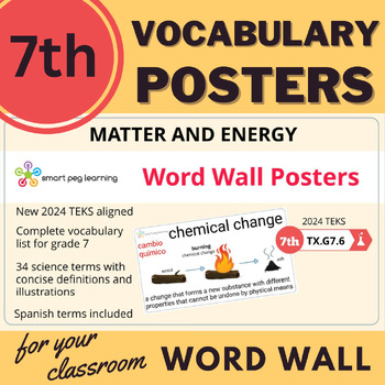 Preview of 7th Grade Matter and Energy Vocabulary Word Wall Posters | English & Spanish