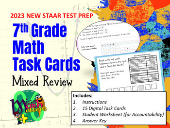 Preview of 7th Grade Mixed Review Digital Task Cards | EOY Test Prep | 2024 STAAR Redesign