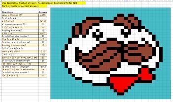 Preview of 7th Grade Mixed Review Pixel Art (Equations, Percents, Fractions, Expressions)