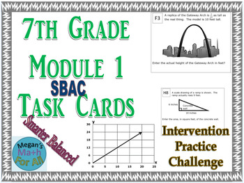 Preview of 7th Grade Module 1 Task Cards - Scale factor, Slope, Unit Rate - SBAC -Editable