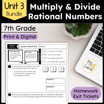Preview of 7th Grade Multiply and Divide Rational Numbers Worksheets - iReady Math Unit 3