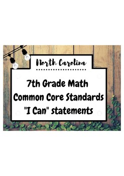 Preview of 7th Grade NC Math I can Statements