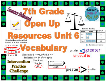 Preview of 7th Grade Open Up Resources Unit 6 Vocabulary - Editable - SBAC