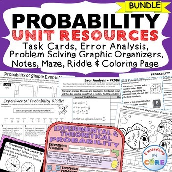 Preview of PROBABILITY BUNDLE - Task Cards, Error Analysis, Word Problem Solving, Puzzles
