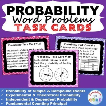 Preview of PROBABILITY Word Problems - Task Cards {40 Cards}