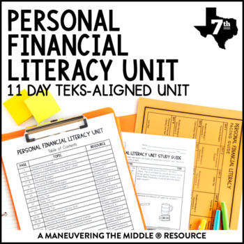 Preview of Personal Financial Literacy TEKS Unit | Budgeting, Tax, and Interest Notes