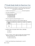 7th Grade (Pre-Algebra) Study Guide for Functions Test