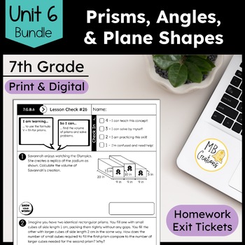 Preview of 7th Grade Prisms, Angles, Plane Shapes Worksheet/Exit Ticket -iReady Math Unit 6