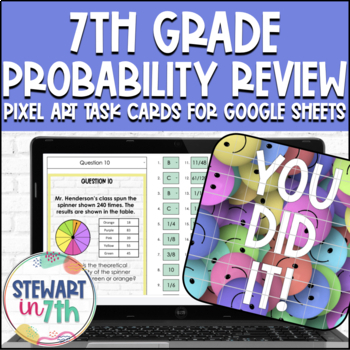 Preview of 7th Grade Probability Review Task Card Pixel Art