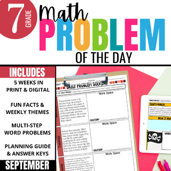 Preview of 7th Grade Problem of the Day: Daily Math Word Problems for September