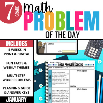 Preview of 7th Grade Math Word Problem of the Day: January Math Problem Solving for Winter