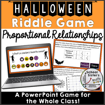 Preview of 7th Grade Proportional Relationships Practice Review Game - Halloween Riddle