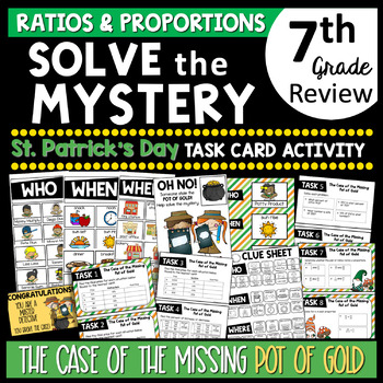 Preview of 7th Grade RATIO AND PROPORTIONS Solve The Mystery St. Patrick's Day Activity