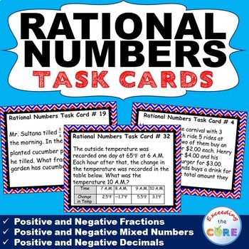 Preview of RATIONAL NUMBERS Fractions & Decimals Word Problems Task Cards