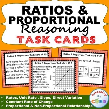 Preview of RATIOS & PROPORTIONAL REASONING Task Cards Word Problems {40 Cards}