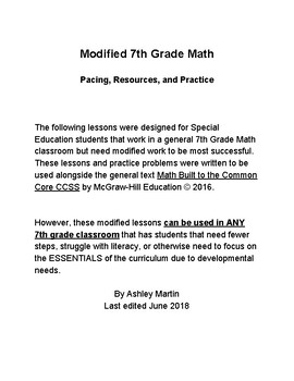 Preview of 7th Grade Math Ch 1 RP Modified Lessons 1-9