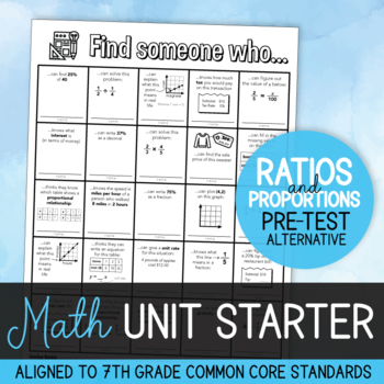 Preview of 7th Grade Ratios & Proportions Unit Starter: Pre-Test Alternative