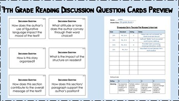 Preview of 7th Grade Reading Discussion Questions - Task Cards