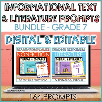 Preview of 7th Grade Reading Literature & Informational Text Prompts DIGITAL & EDITABLE