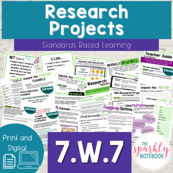 Preview of 7th Grade Research Projects & Citing Sources Activities & Assessment 7.W.7
