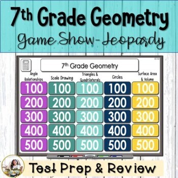Preview of 7th Grade Review Game | Geometry Test Prep | Jeopardy  