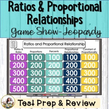 Preview of 7th Grade Review Game | Ratios and Proportional Relationship Test Prep |Jeopardy