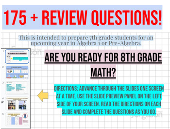 Preview of 7th Grade Review - Summer Math Packet - 175+ Questions!!!!